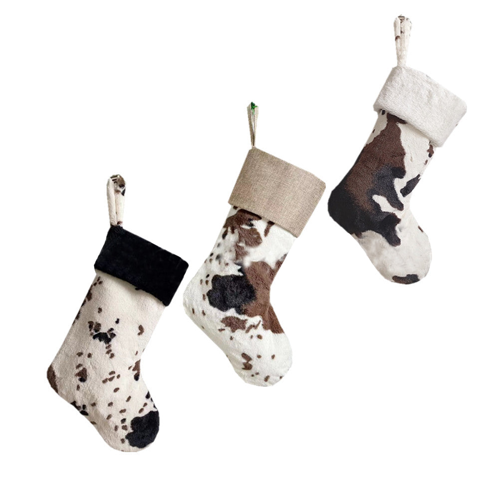 Christmas Cow Print Decorative Plush Socks