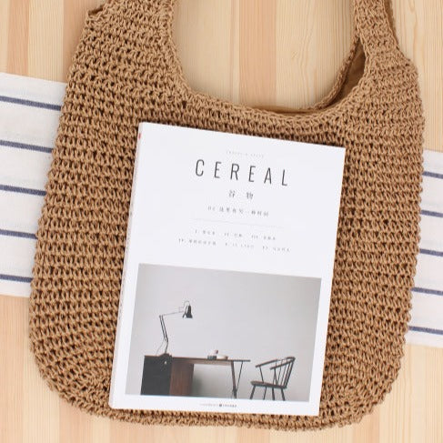 Women Straw Shoulder Bag Bucket Tote