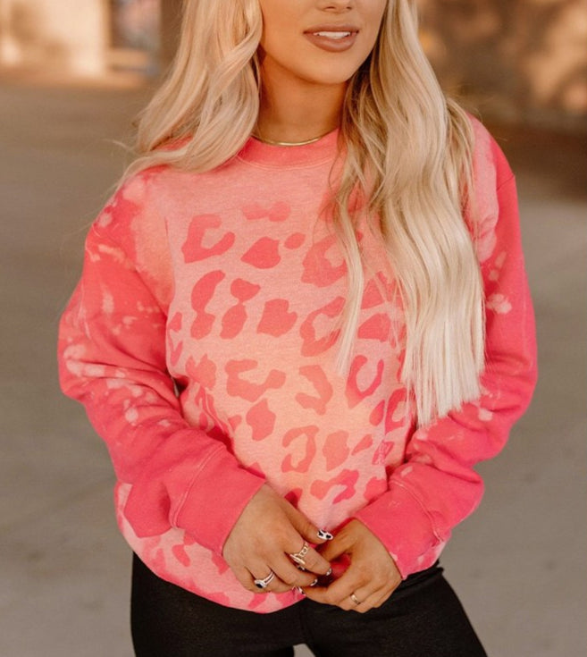 Leopard Print Loose Sweatshirt Crew Neck