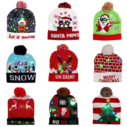 Colorful Glow Adult Children Knitted Woolen Christmas Hats