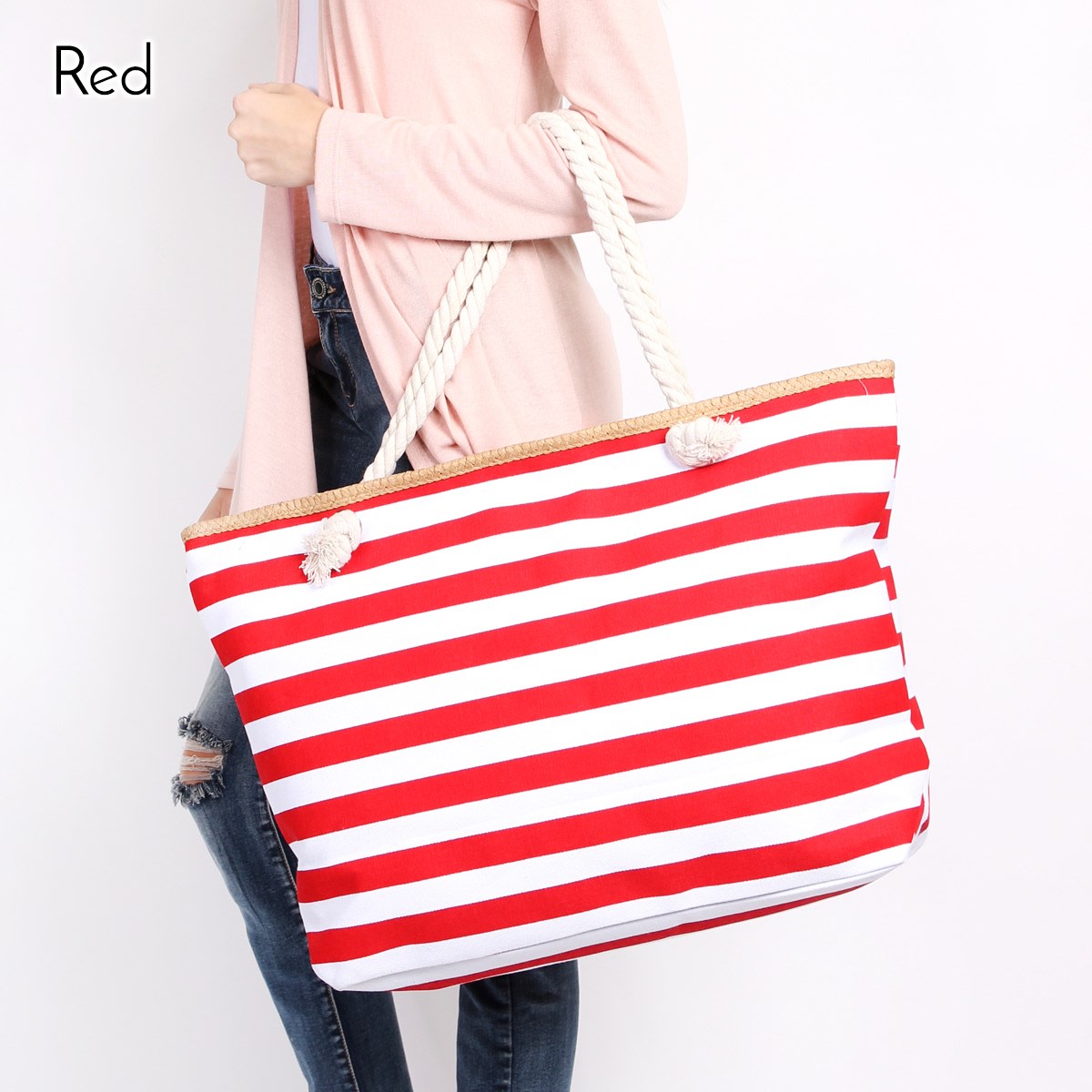 Ladies Canvas Stripe Tote Bag