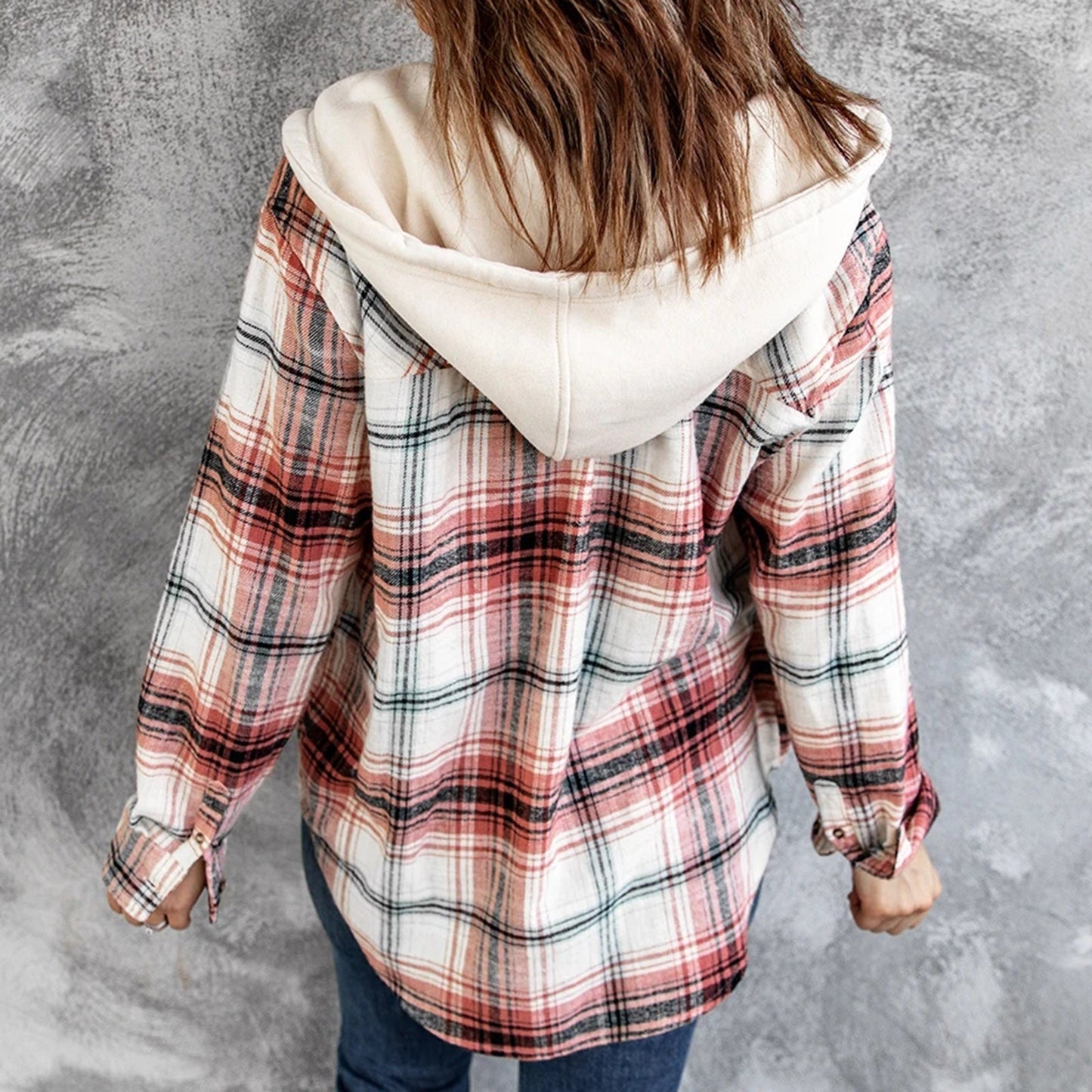 Paneled Plaid Hooded Jacket