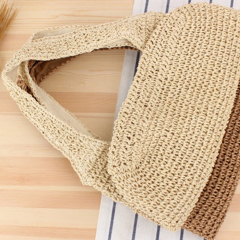 Women Straw Shoulder Bag Bucket Tote