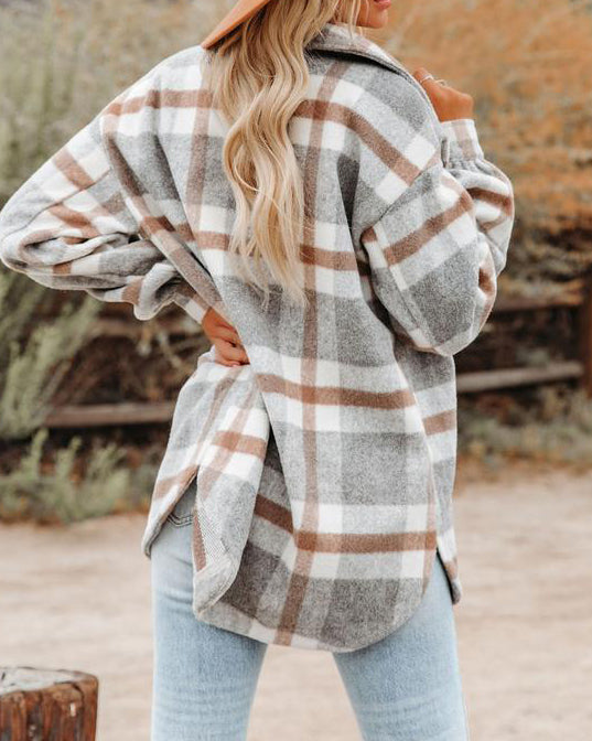 Plaid Button Flannel Wool Shirt Jacket