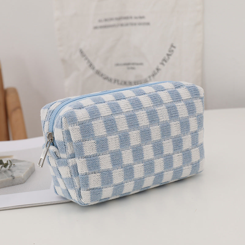 Checkerboard Knit Cosmetic Bag