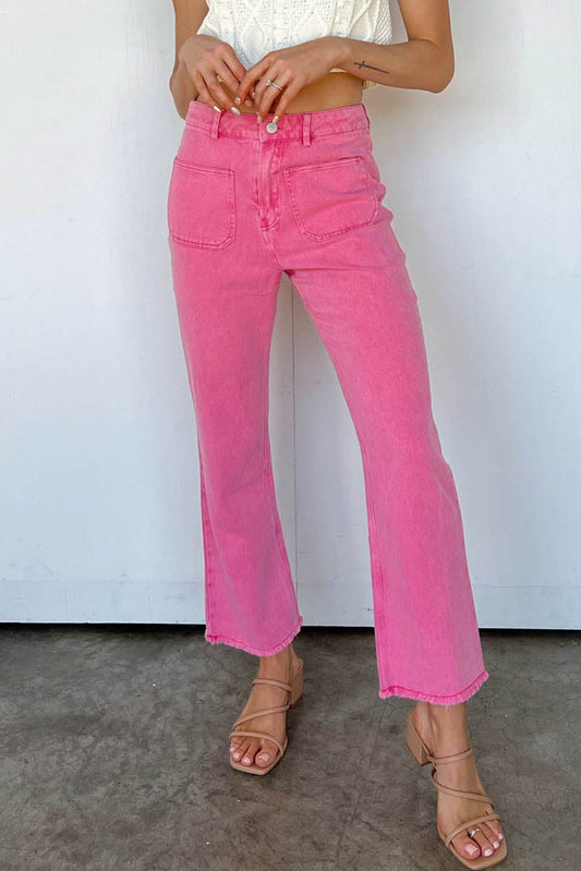 Pink Ankle-length Flare Jeans