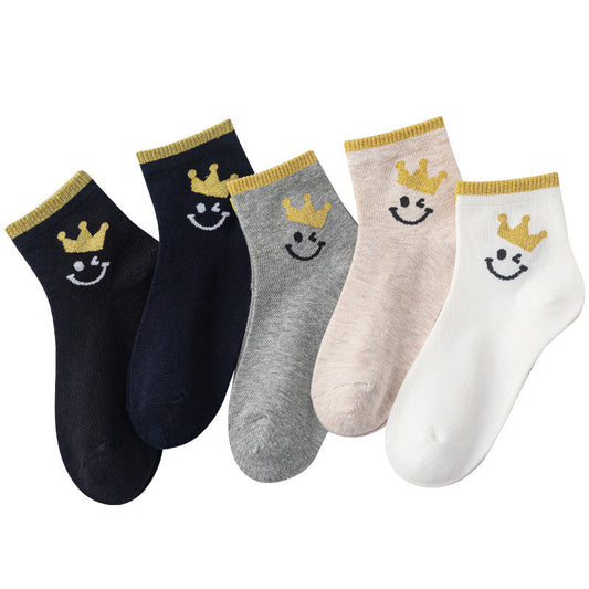 5Pairs Women's Crown Smiley Socks