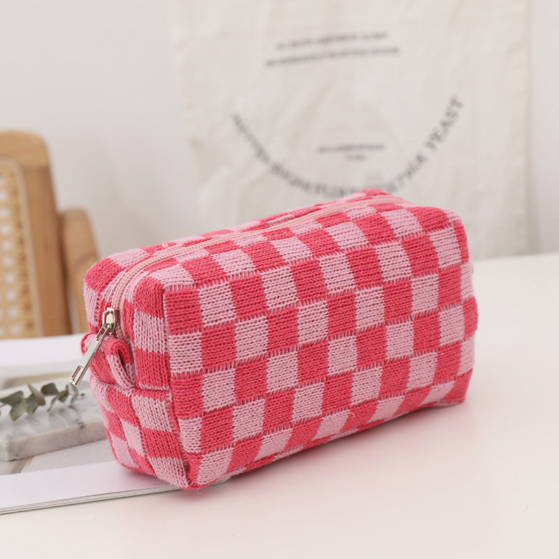 Checkerboard Knit Cosmetic Bag