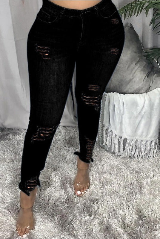 Women's High Waist Ripped Jeans