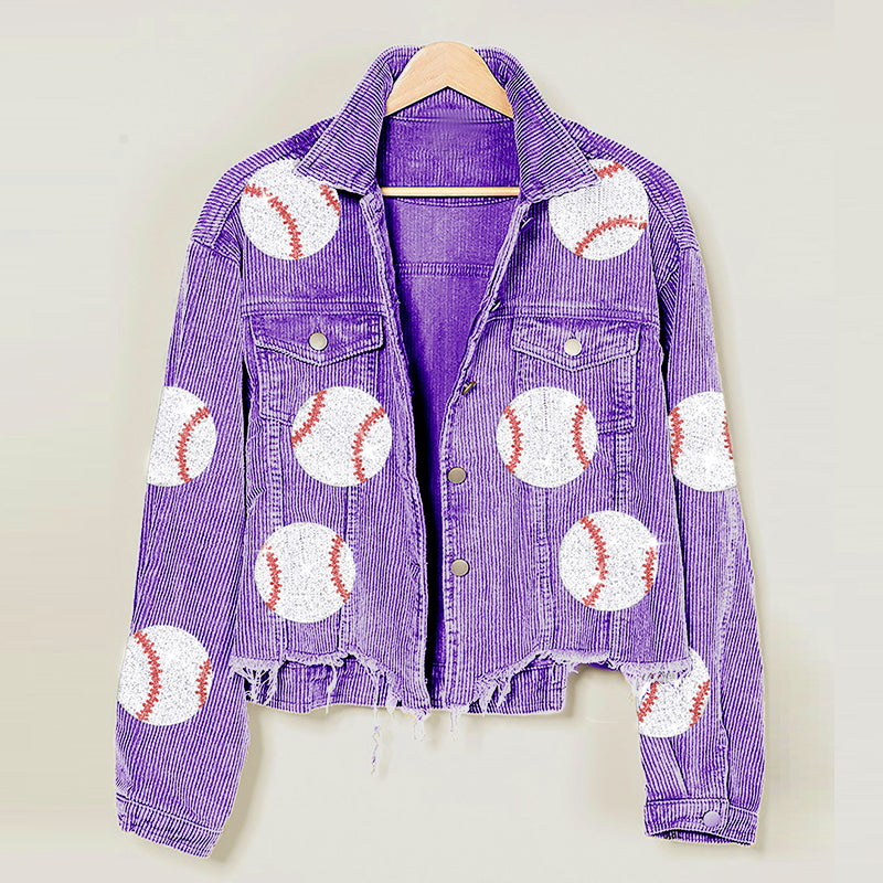 Corduroy Sequins Baseball Jacket