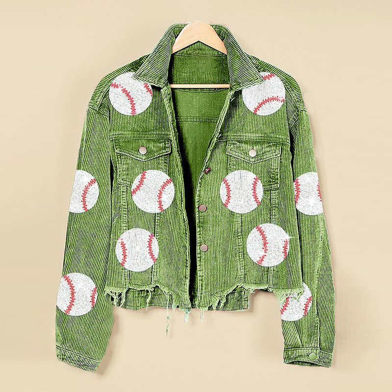 Corduroy Sequins Baseball Jacket