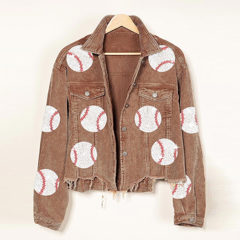 Corduroy Sequins Baseball Jacket