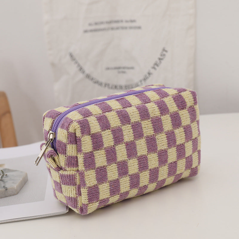 Checkerboard Knit Cosmetic Bag