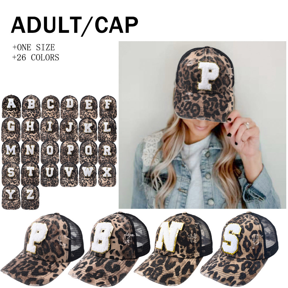 Alphabet Baseball Cap With Leopard Print