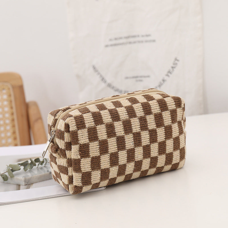 Checkerboard Knit Cosmetic Bag