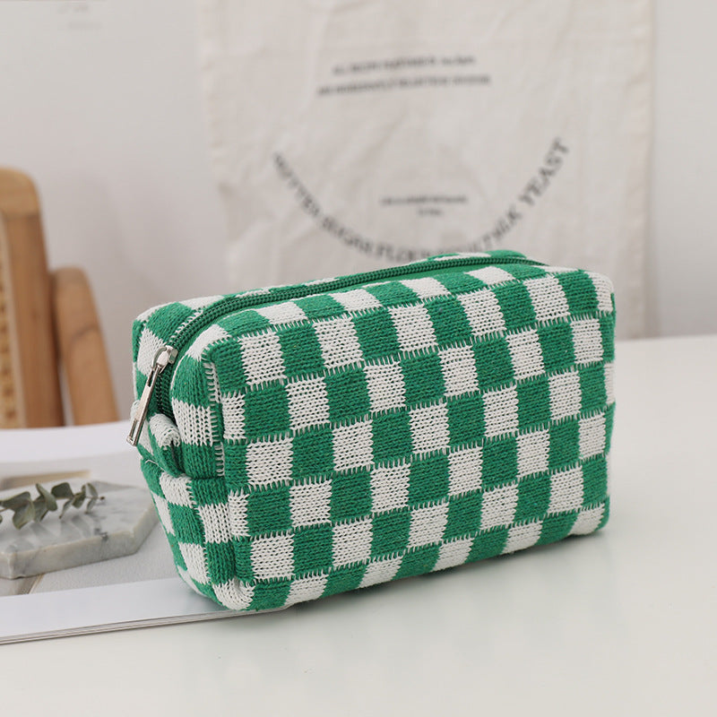 Checkerboard Knit Cosmetic Bag