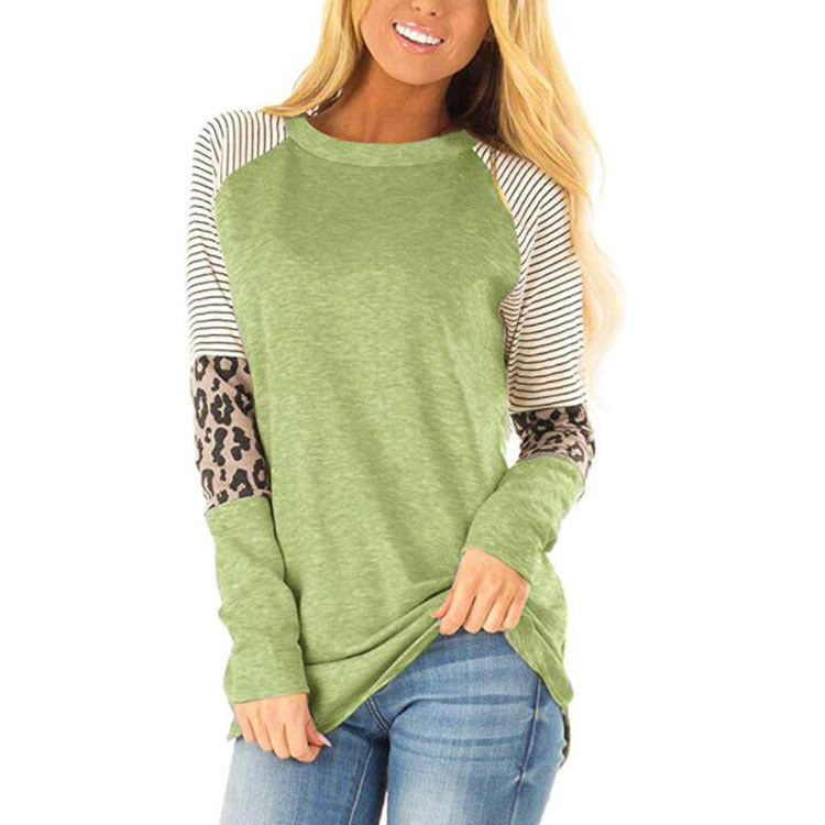 Leopard Print Round Neck Long Sleeve T-shirt