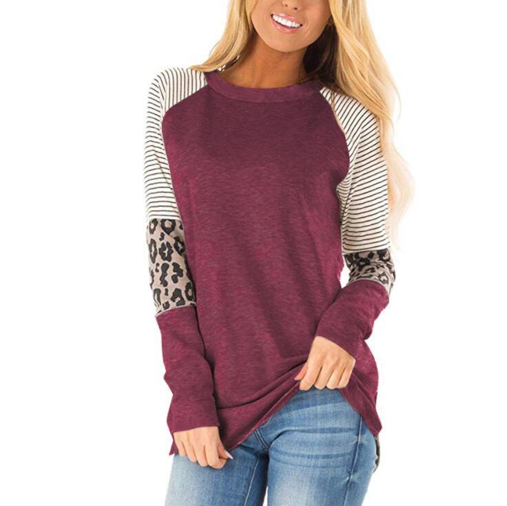 Leopard Print Round Neck Long Sleeve T-shirt