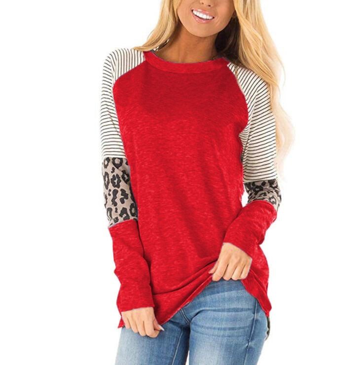 Leopard Print Round Neck Long Sleeve T-shirt