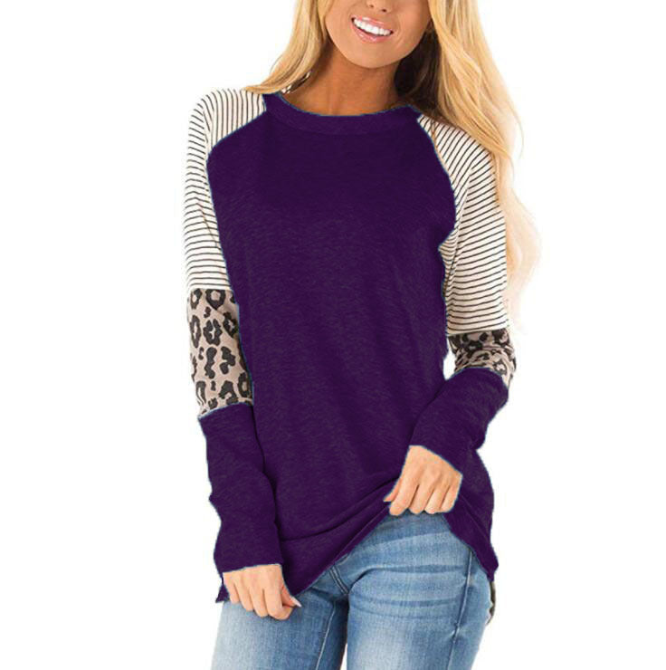 Leopard Print Round Neck Long Sleeve T-shirt