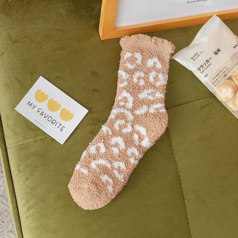 Leopard Coral Fleece Socks|12pc