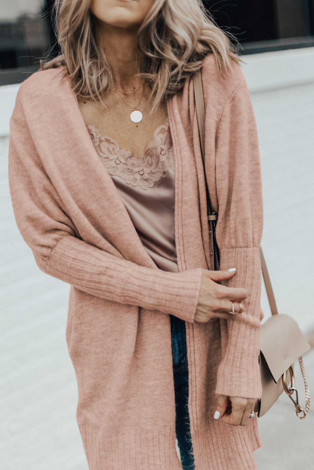 Ribbed Trim Puff Sleeve Cardigan