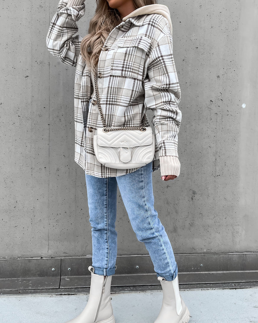 Hooded (removable) Wool Plaid Jacket