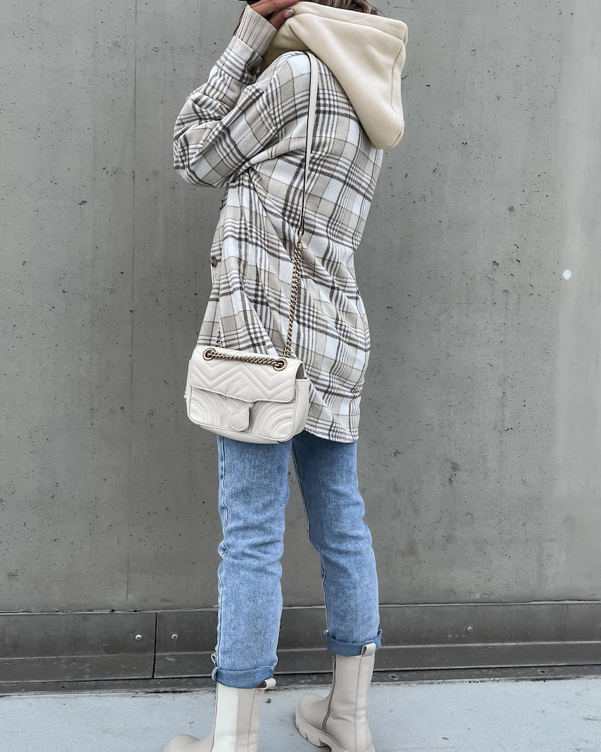 Hooded (removable) Wool Plaid Jacket