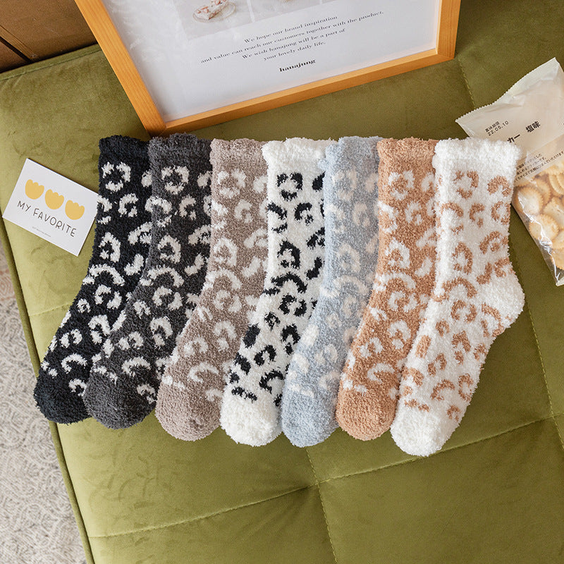 Leopard Coral Fleece Socks|12pc