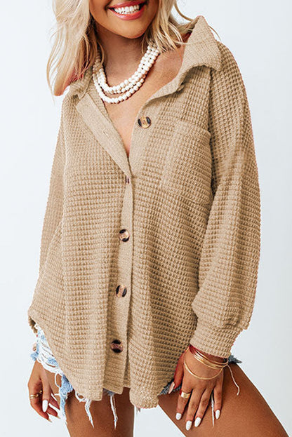 Waffle Knit Button Up Casual Shirt