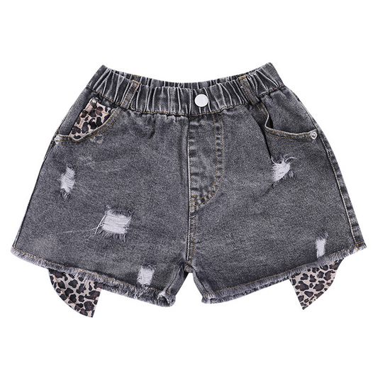 Kid's Leopard Print Denim Shorts