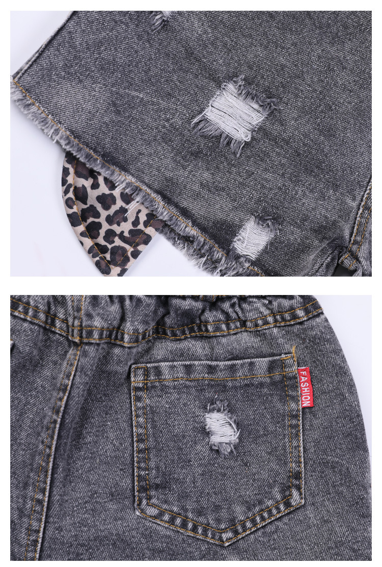 Kid's Leopard Print Denim Shorts