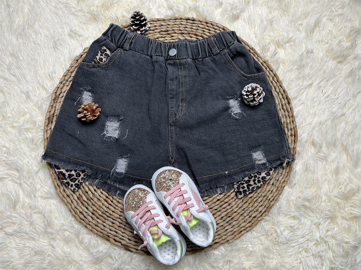 Kid's Leopard Print Denim Shorts