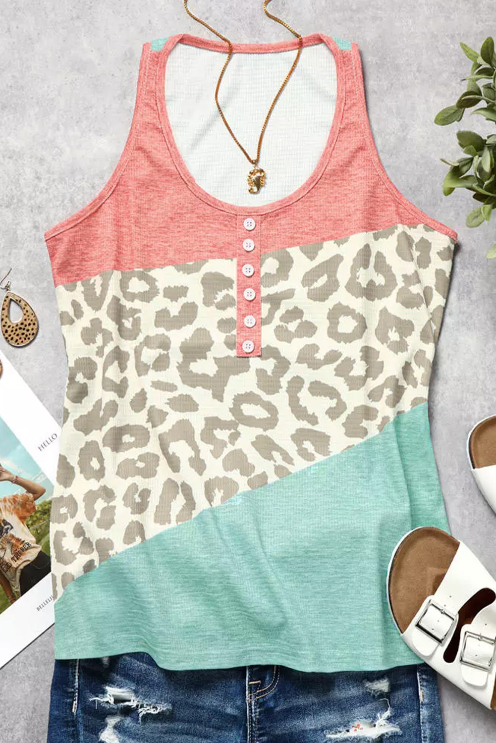 Leopard Color Block Tank Top