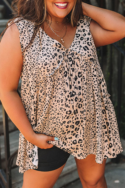 Plus Size V Neck Leopard Babydoll Tank Top