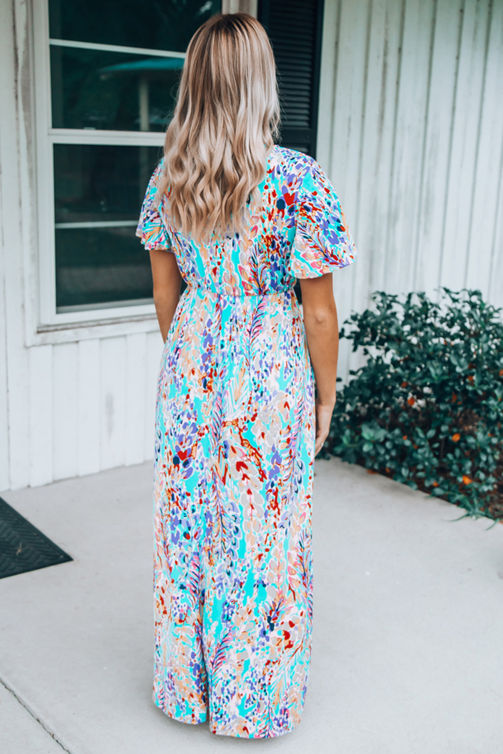 V Neck Floral Maxi Dress