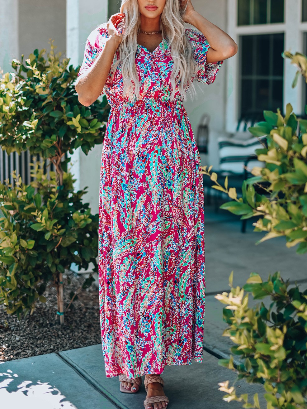 V Neck Floral Maxi Dress