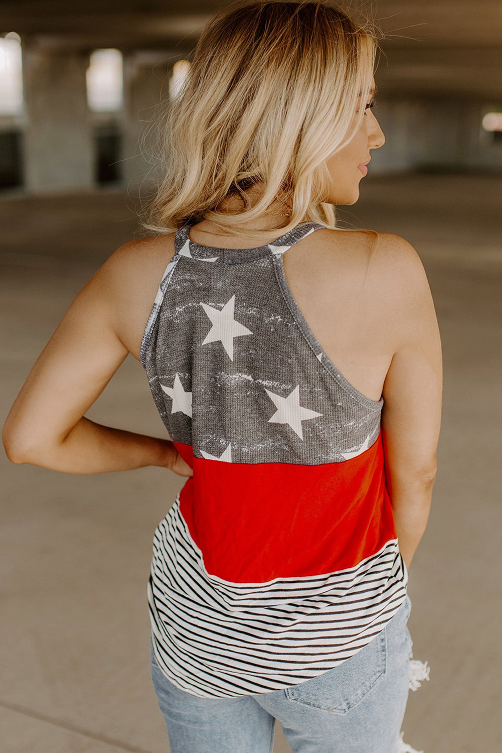 Stars Color Block Sleeveless Top