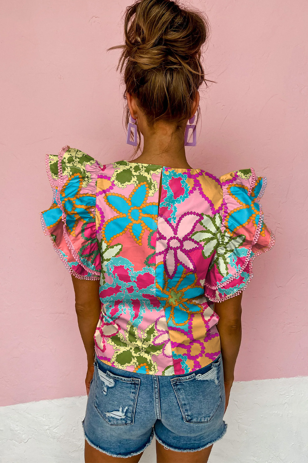 Multicolor Floral Ruffle Sleeve Blouse