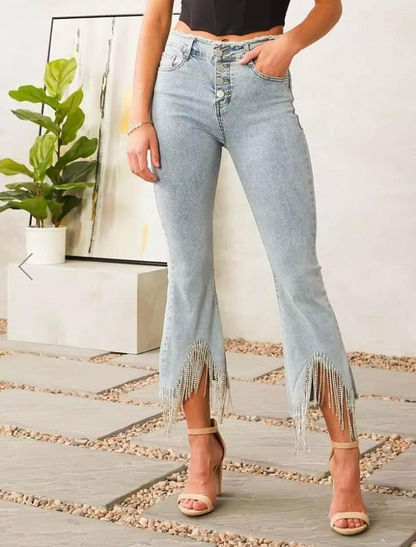 High-rise Fringed Flared Jeans