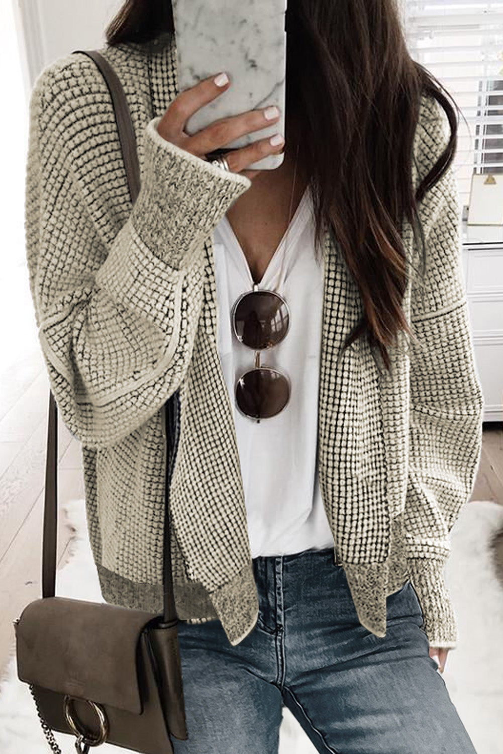 Plaid Contrast Trim Open Front Cardigan(no Pockets)