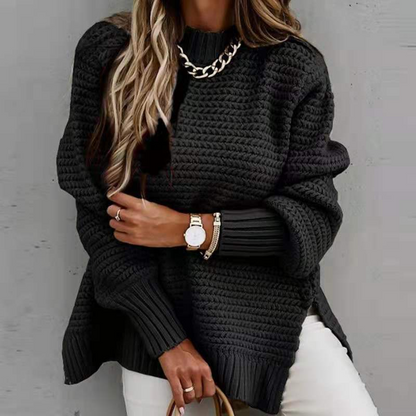 Round Neck Slit Sweater