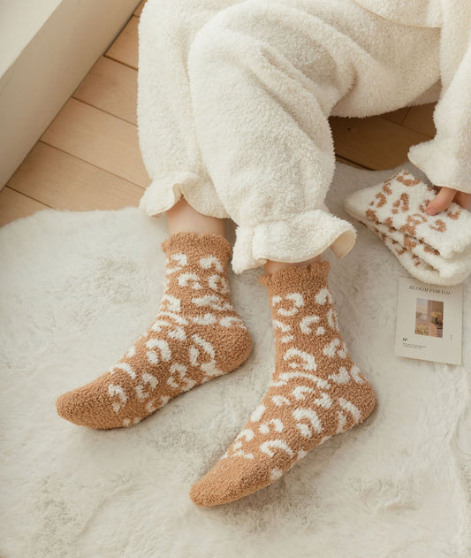 Leopard Coral Fleece Socks|12pc