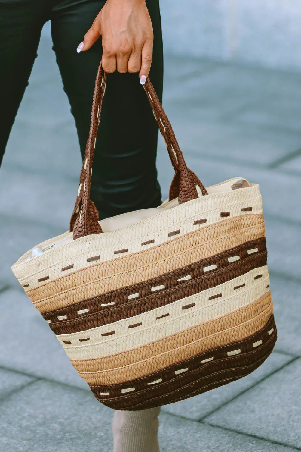 Multicolor Straw Woven Beach Bag