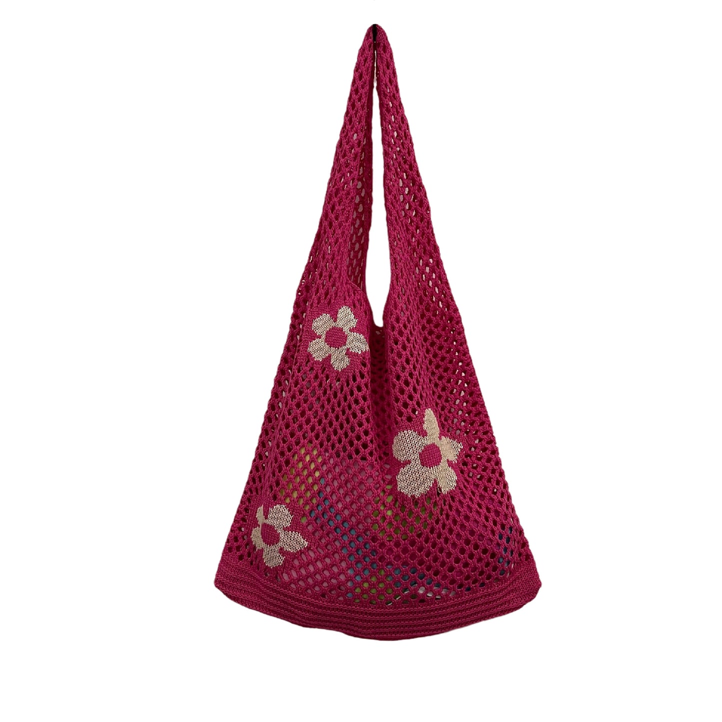 Floral Pattern Crochet Tote Bag