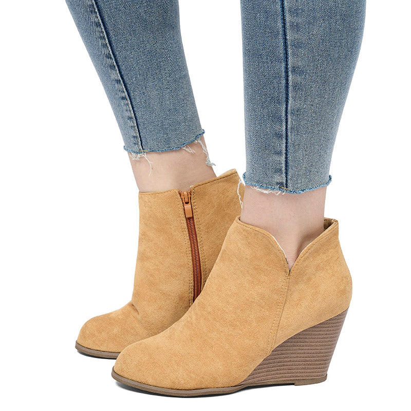 Side Zip Wedge Booties-Yellow