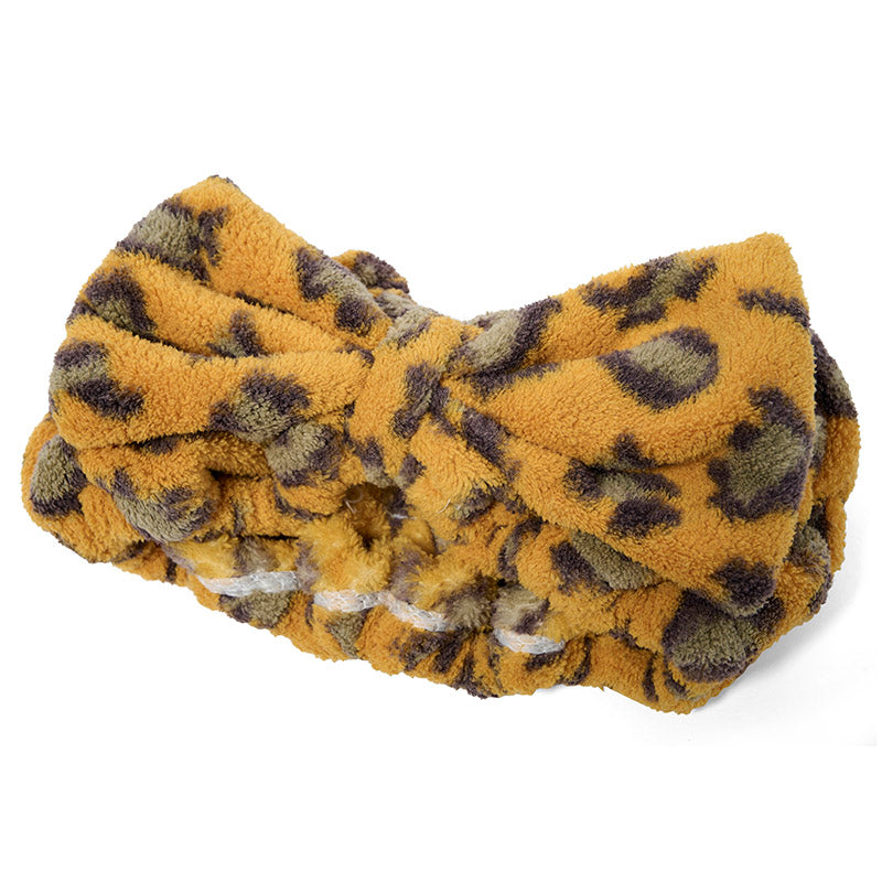 Leopard Dry Hair Cap and Bow Headband Set