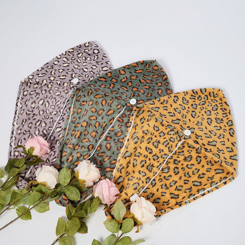 Leopard Dry Hair Cap and Bow Headband Set