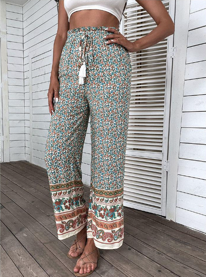 Vintage Print Loose Wide Leg Pants