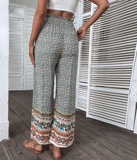 Vintage Print Loose Wide Leg Pants